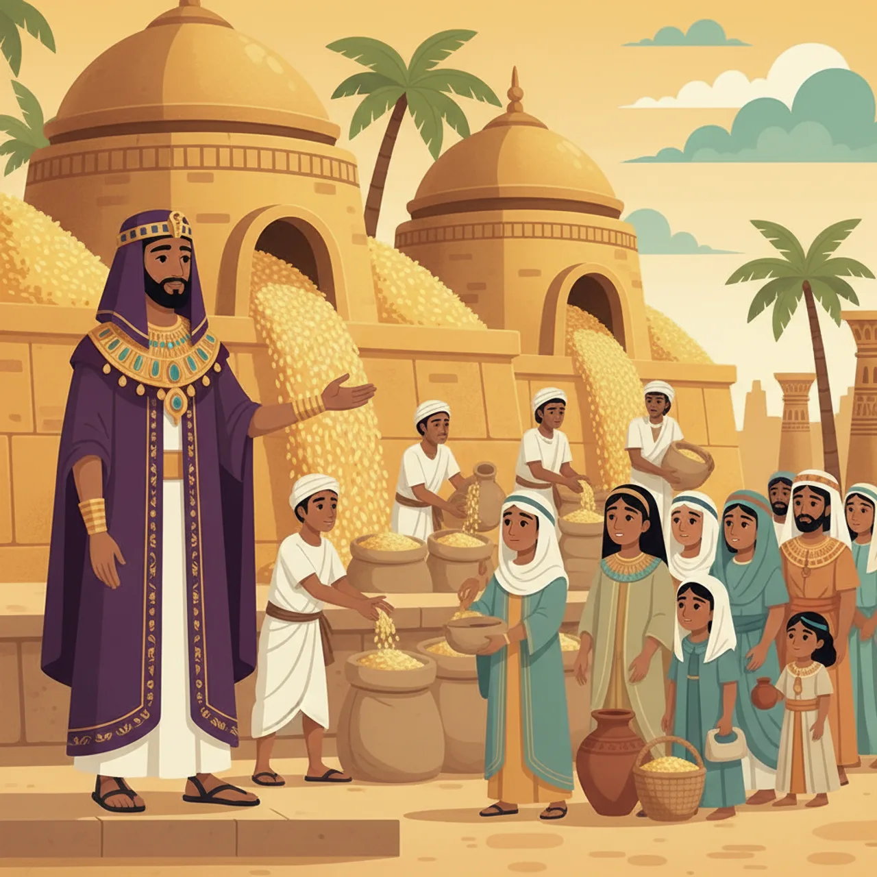 פַּרְעֹה מְמַנֶּה אֶת יוֹסֵף לְמִשְׁנֶה לַמֶּלֶךְ עַל כָּל מִצְרַיִם.